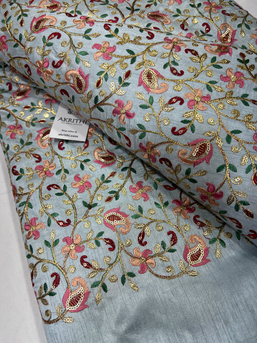 Embroidered raw silk fabric