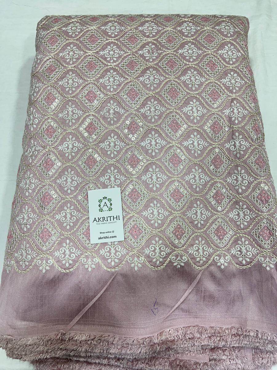 Embroidered raw silk fabric