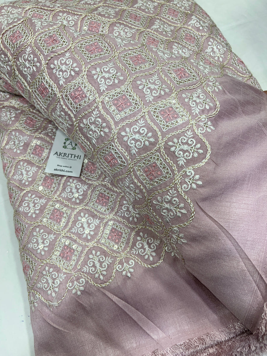 Embroidered raw silk fabric