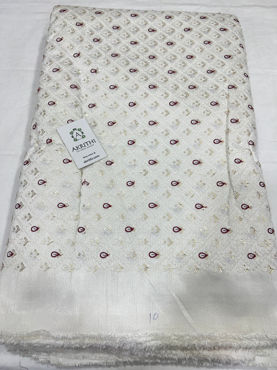 Embroidered raw silk fabric