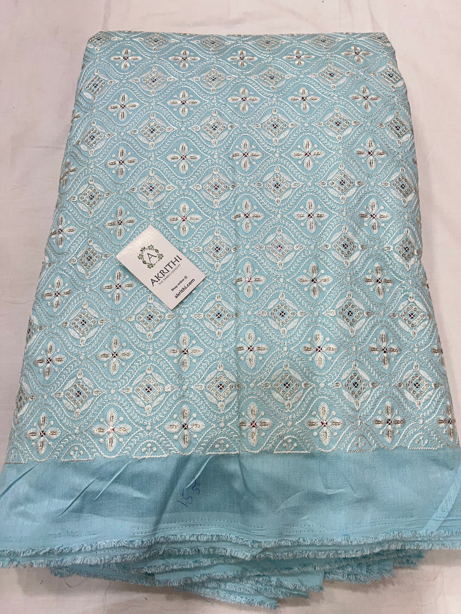 Embroidered raw silk fabric