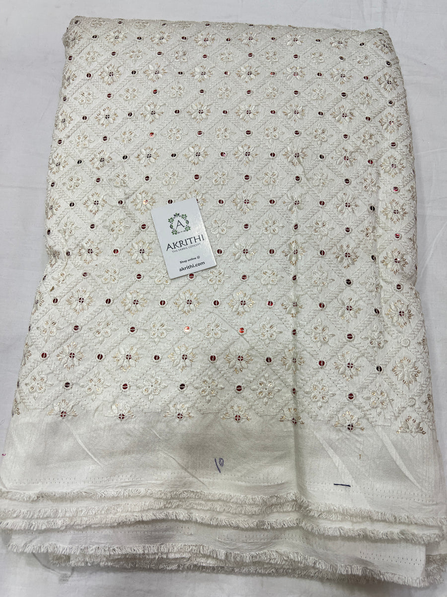 Embroidered raw silk fabric