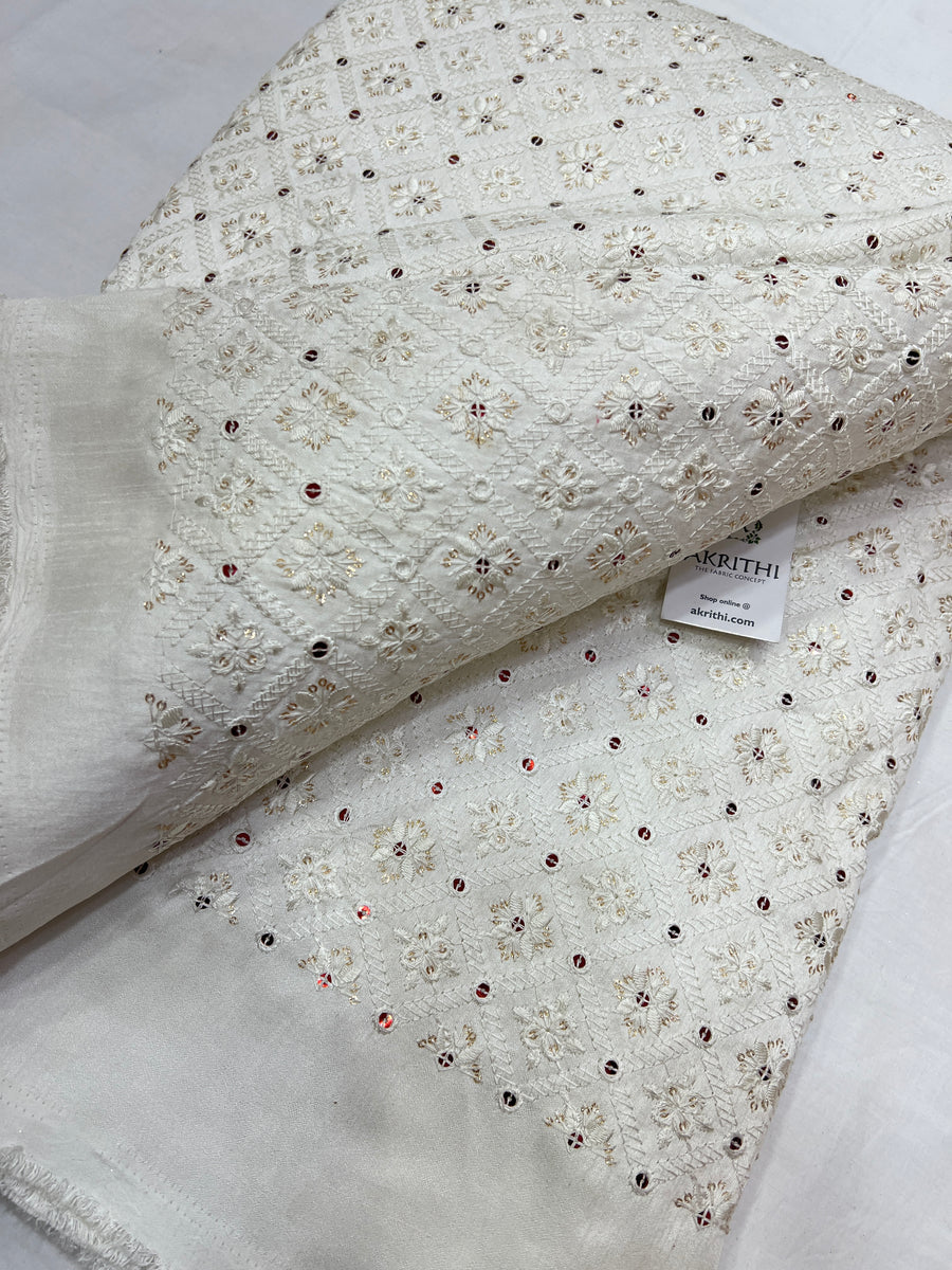 Embroidered raw silk fabric