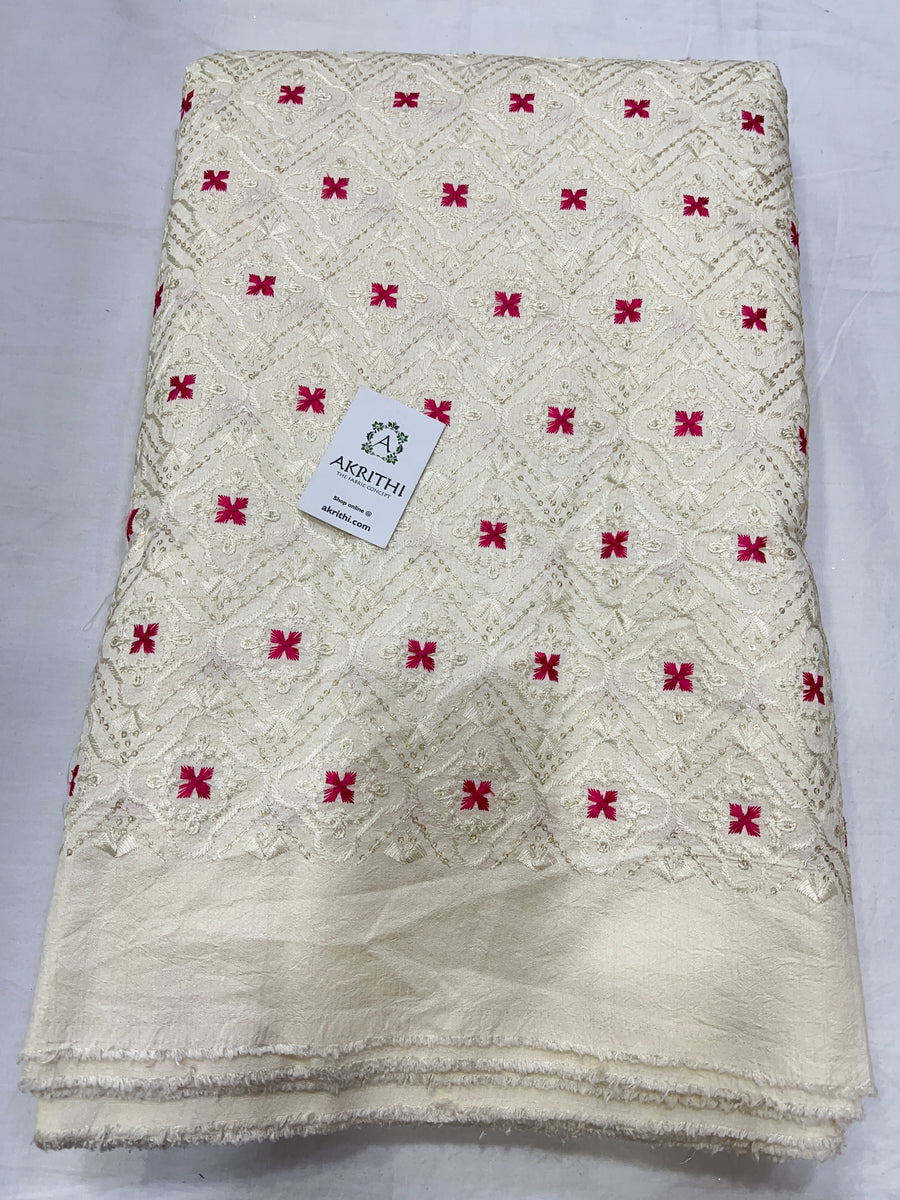 Embroidered raw silk fabric