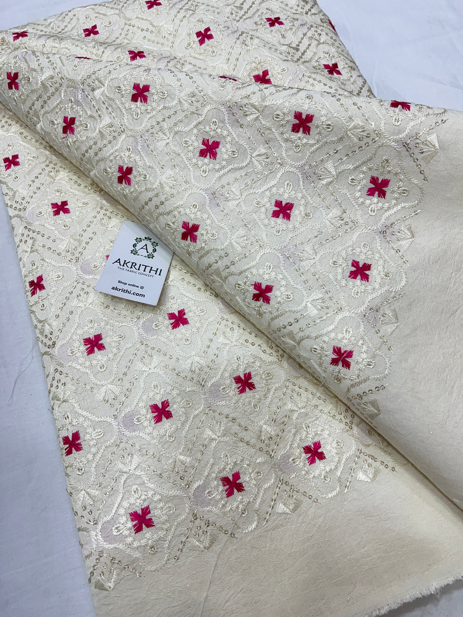 Embroidered raw silk fabric