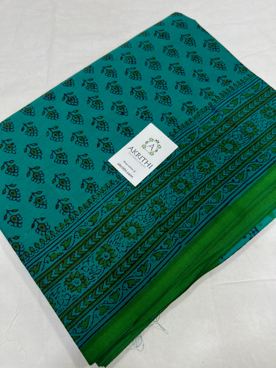 Block printed pure mul cotton saree