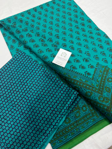 Block printed pure mul cotton saree