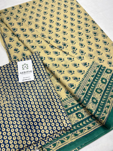 Block printed pure mul cotton saree