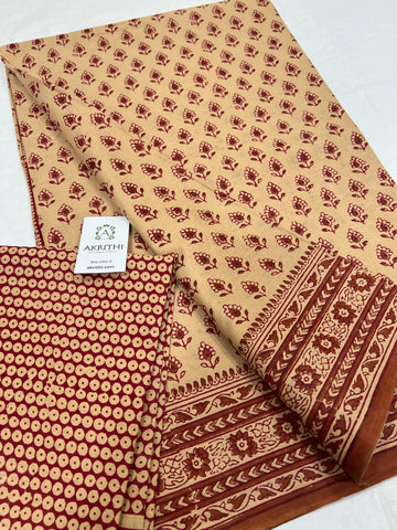 Block printed pure mul cotton saree