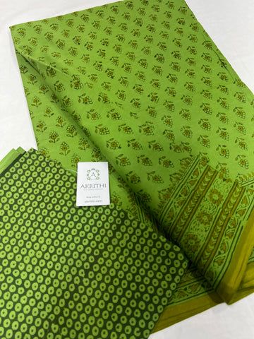 Block printed pure mul cotton saree