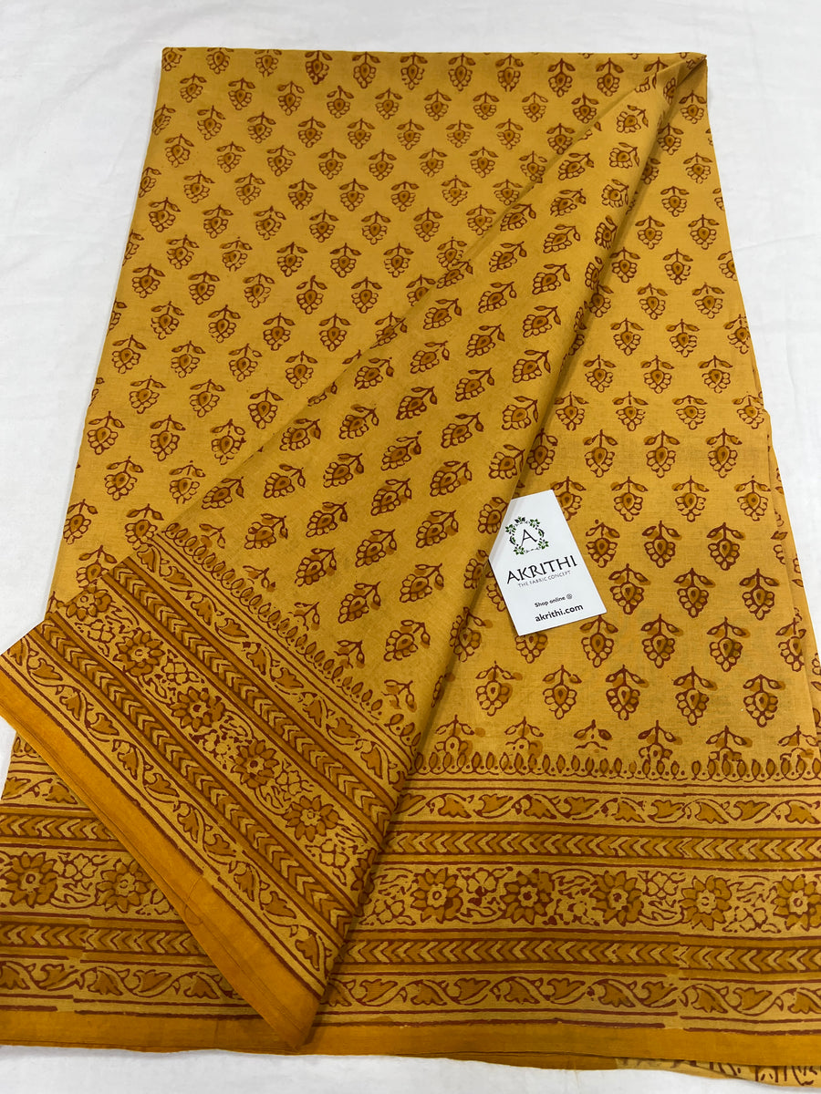 Block printed pure mul cotton saree