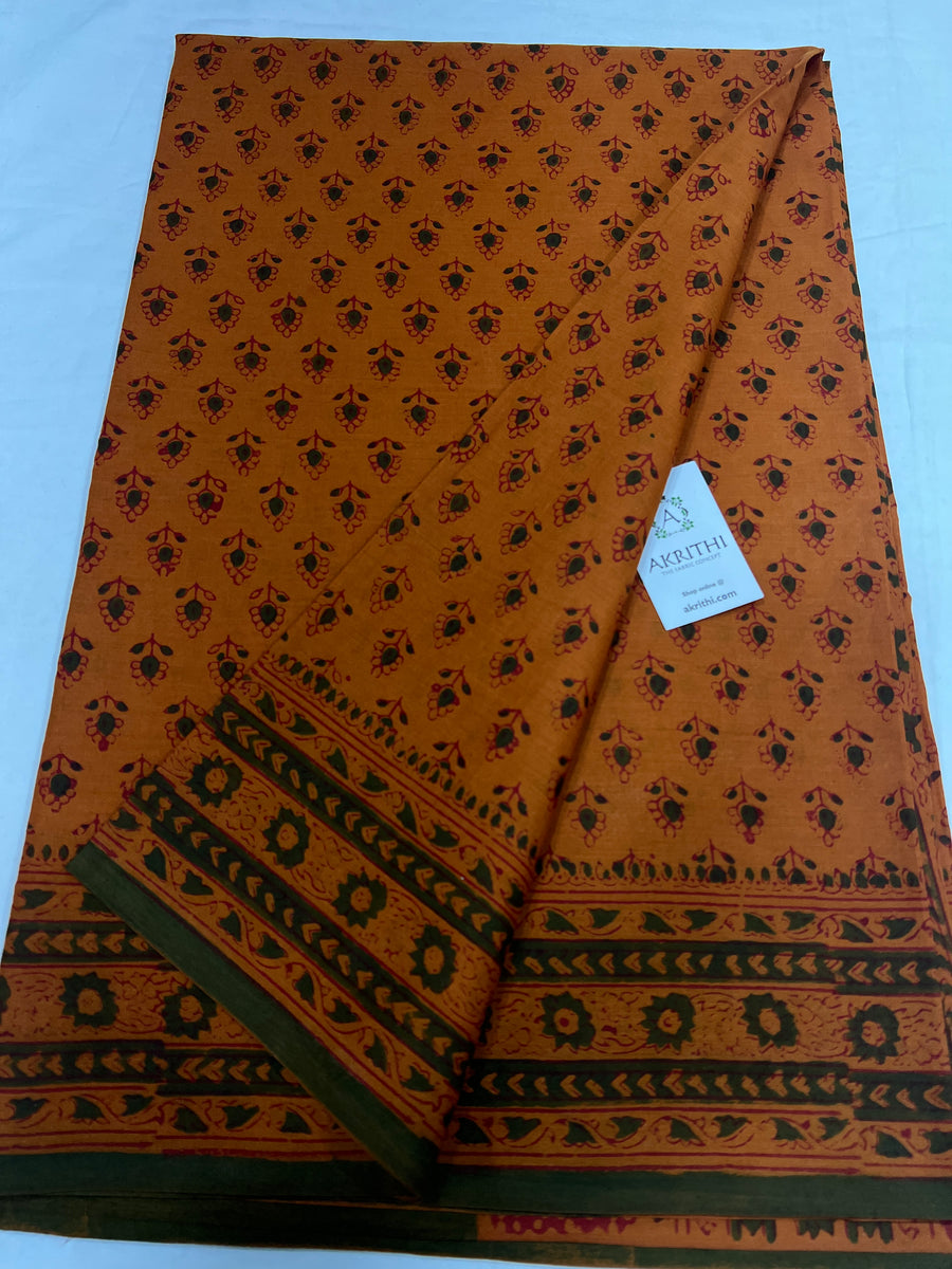 Block printed pure mul cotton saree