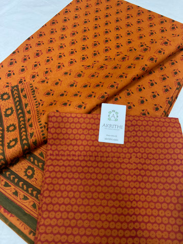 Block printed pure mul cotton saree