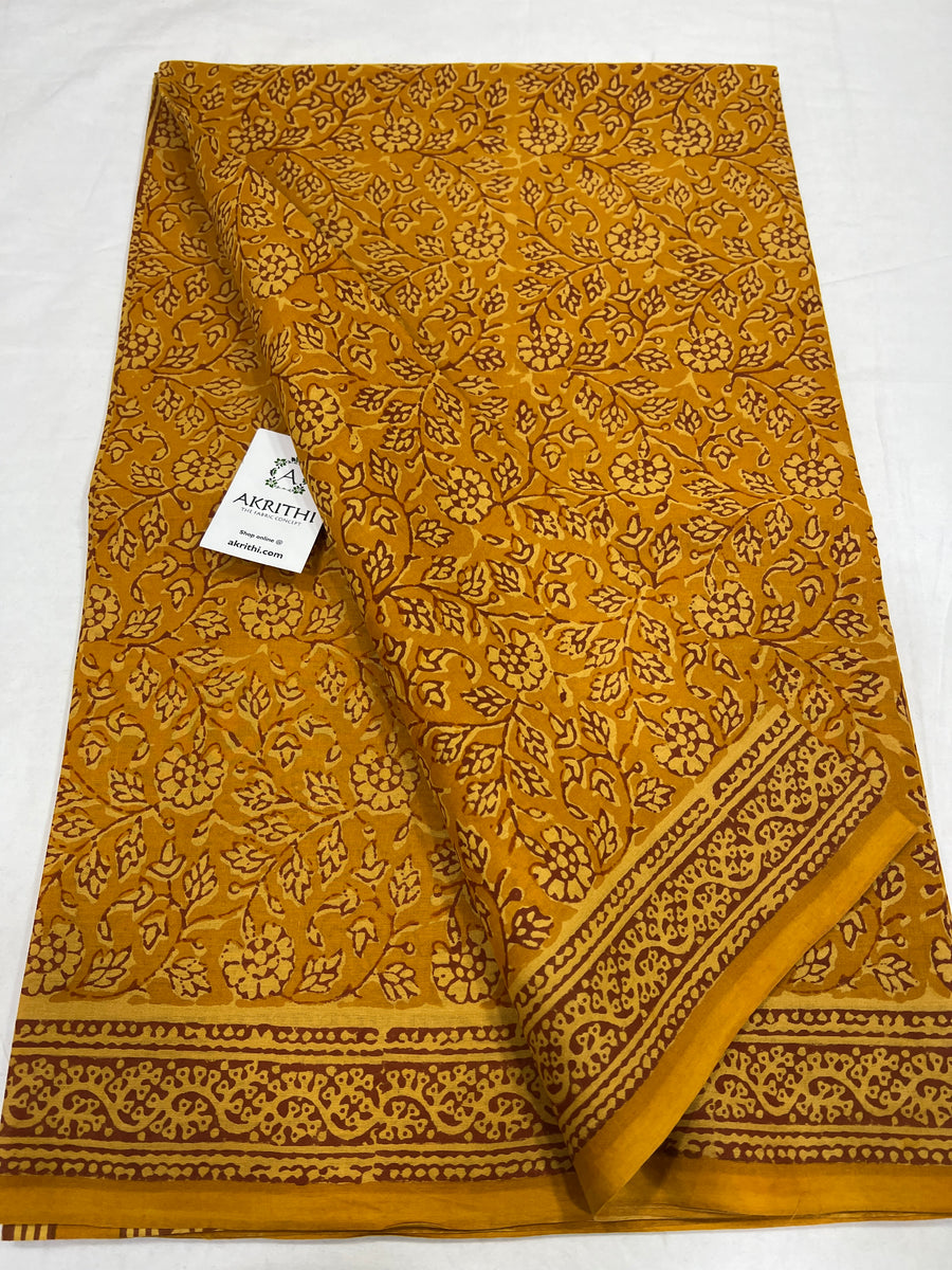 Block printed pure mul cotton saree