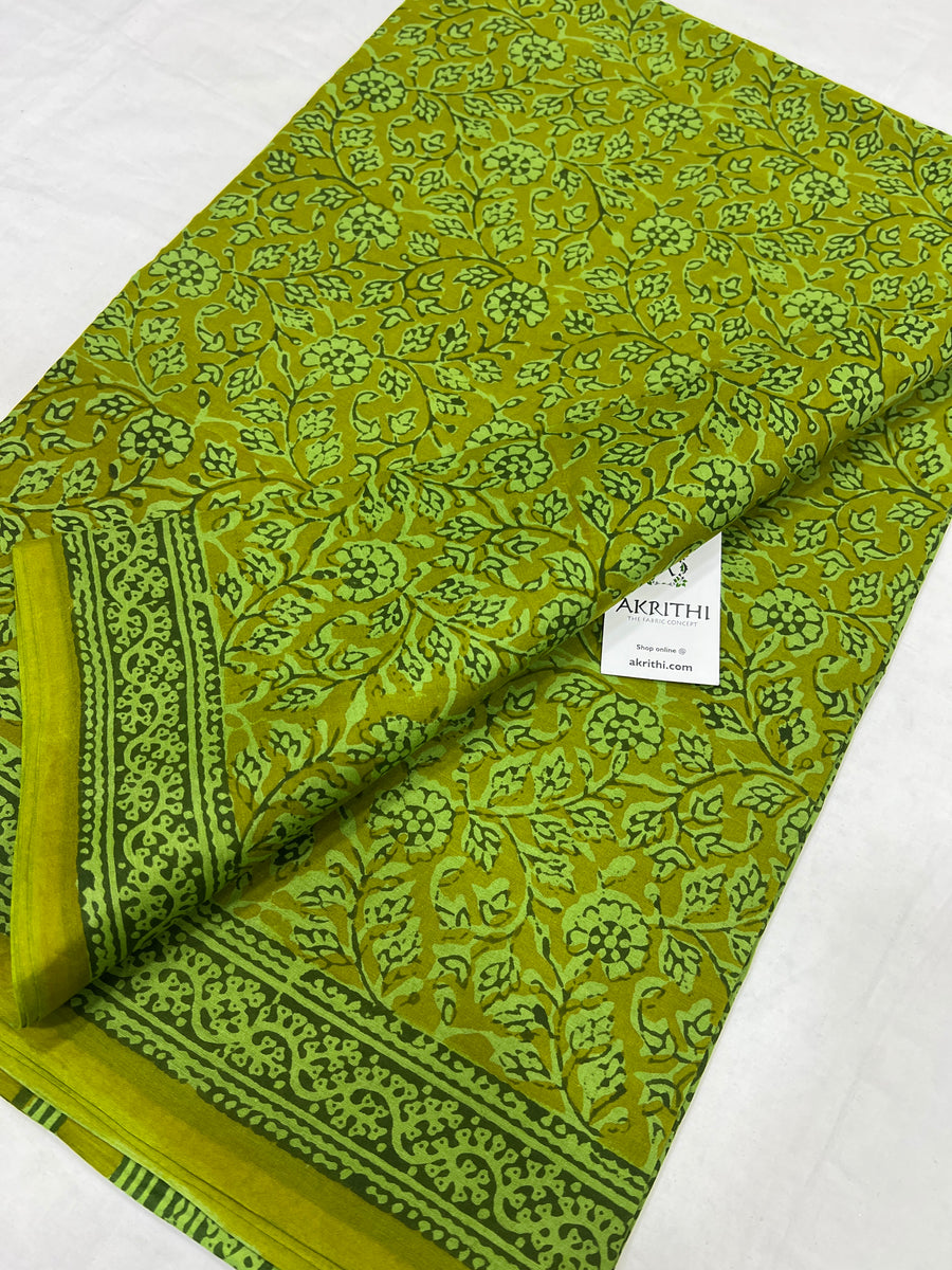 Block printed pure mul cotton saree