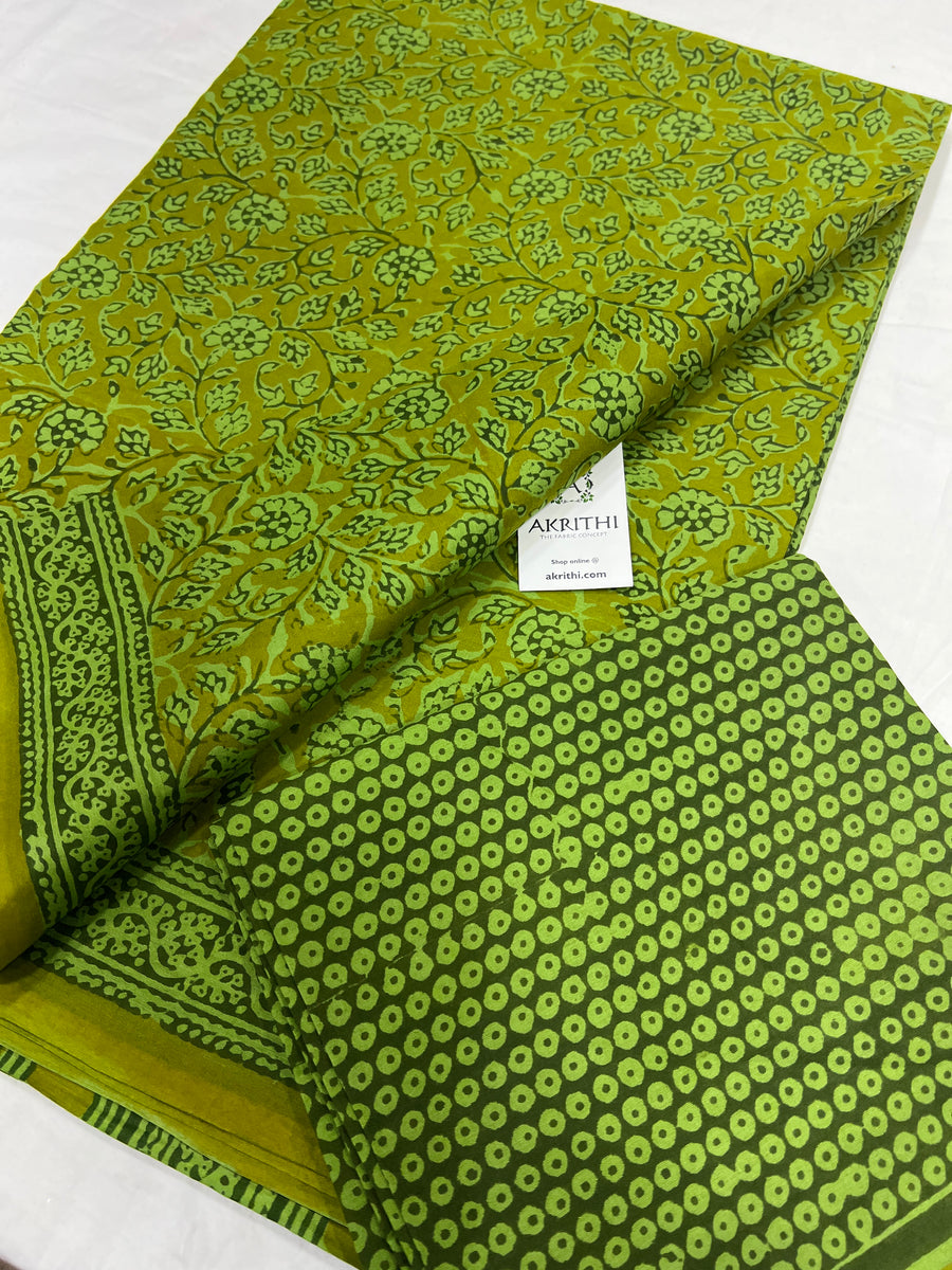 Block printed pure mul cotton saree