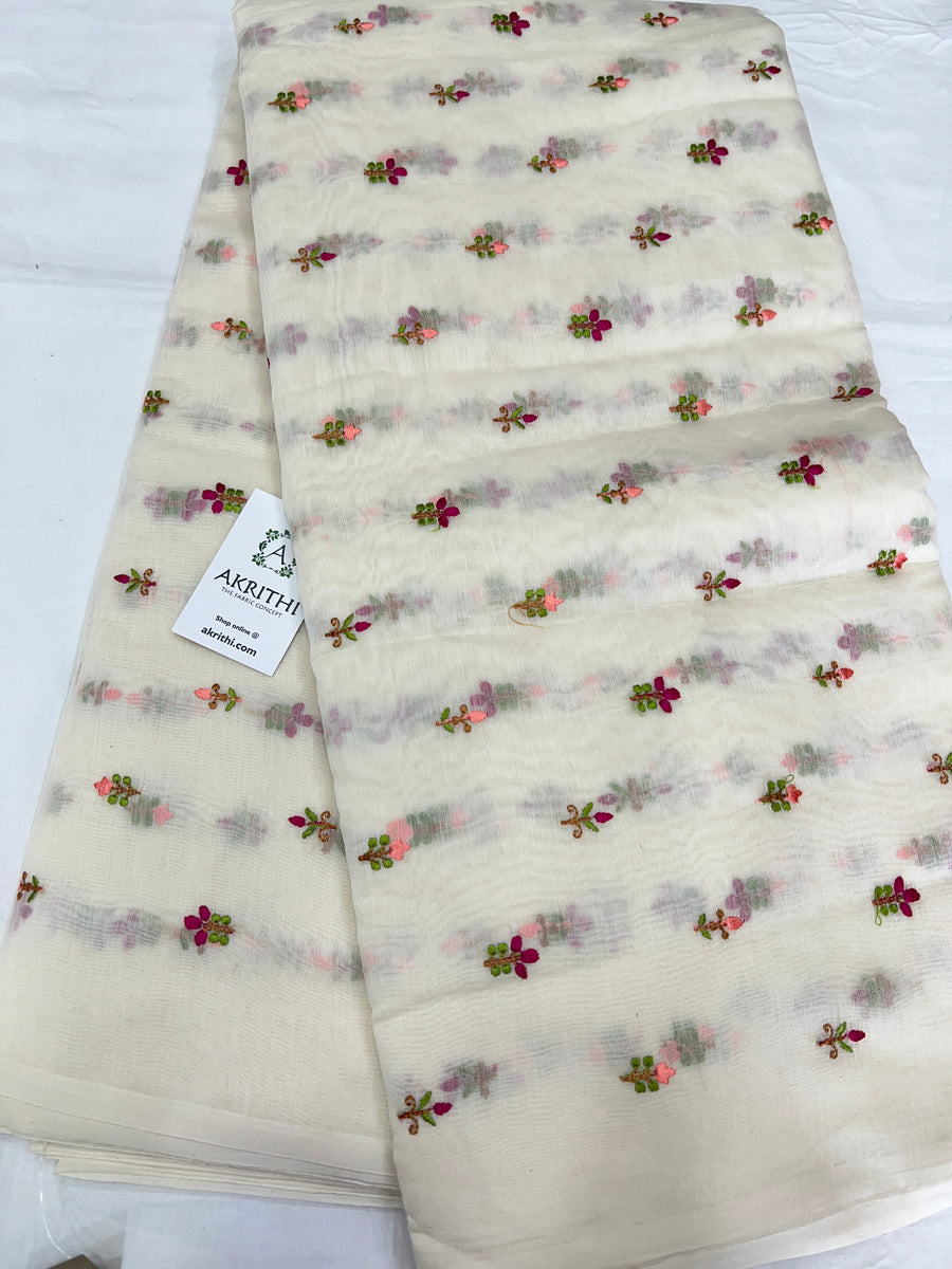 MUL CHANDERI EMBROIDERED FABRIC