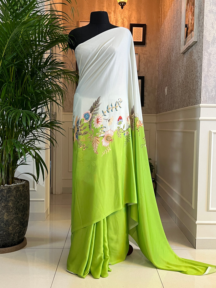 Digital printed modal satin saree