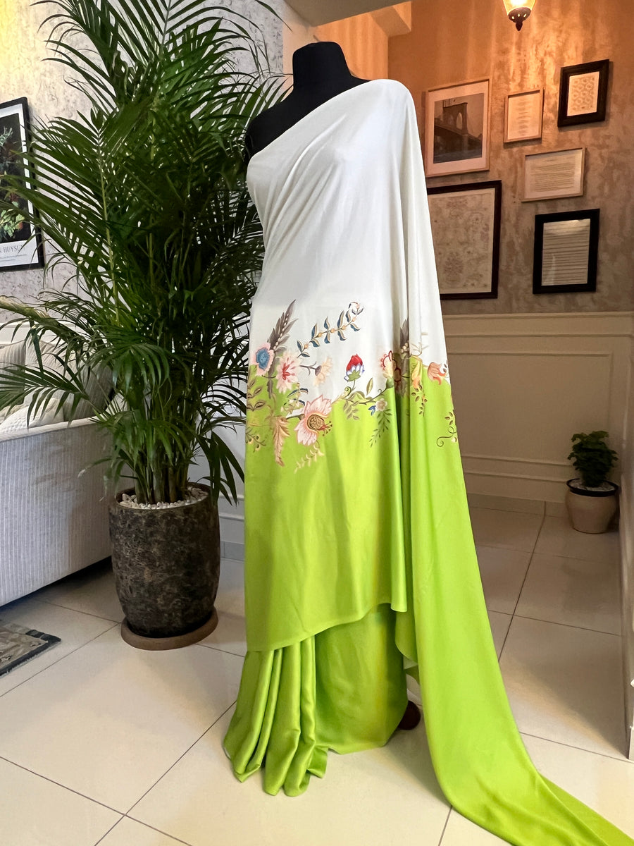 Digital printed modal satin saree