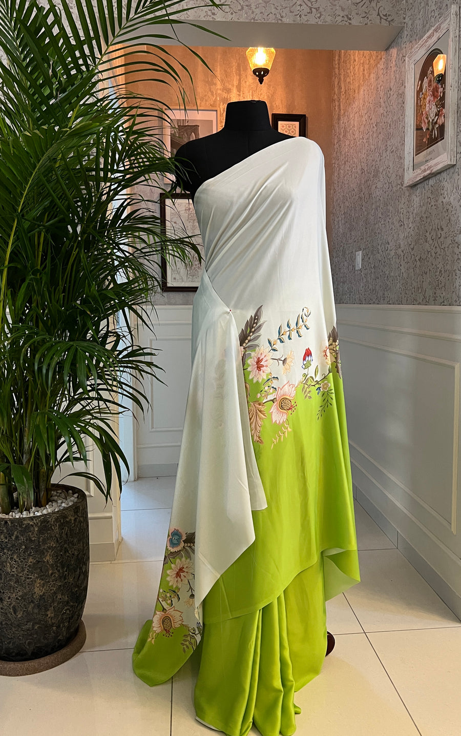 Digital printed modal satin saree