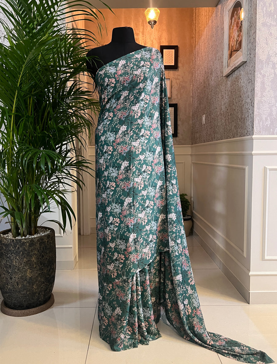 Digital printed modal satin saree