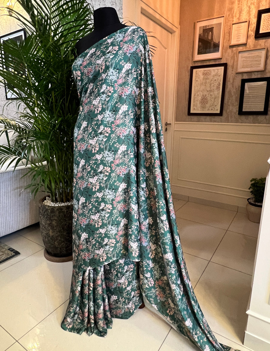 Digital printed modal satin saree