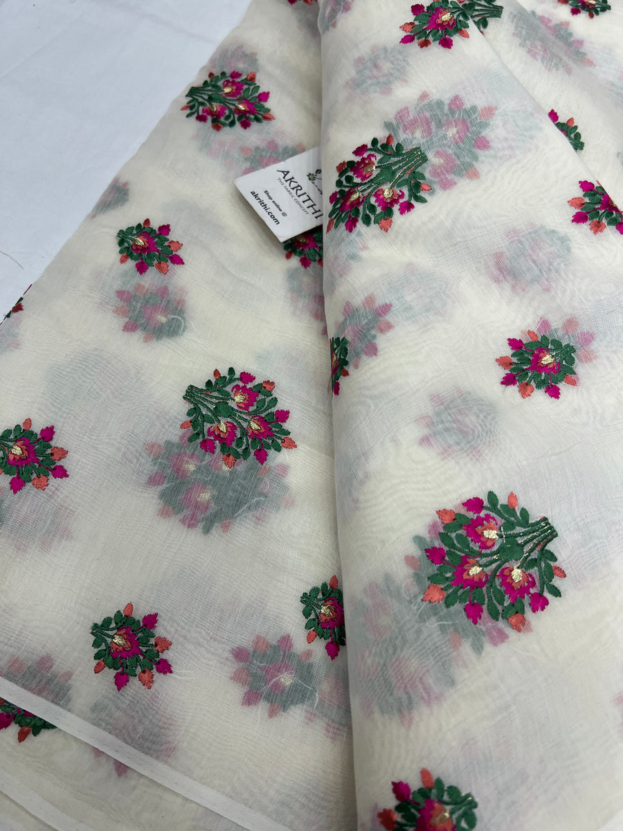 HANDLOOM MUL CHANDERI EMBROIDERED FABRIC