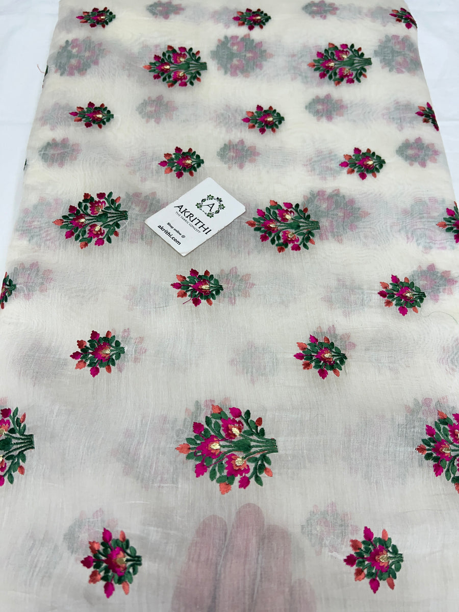 HANDLOOM MUL CHANDERI EMBROIDERED FABRIC