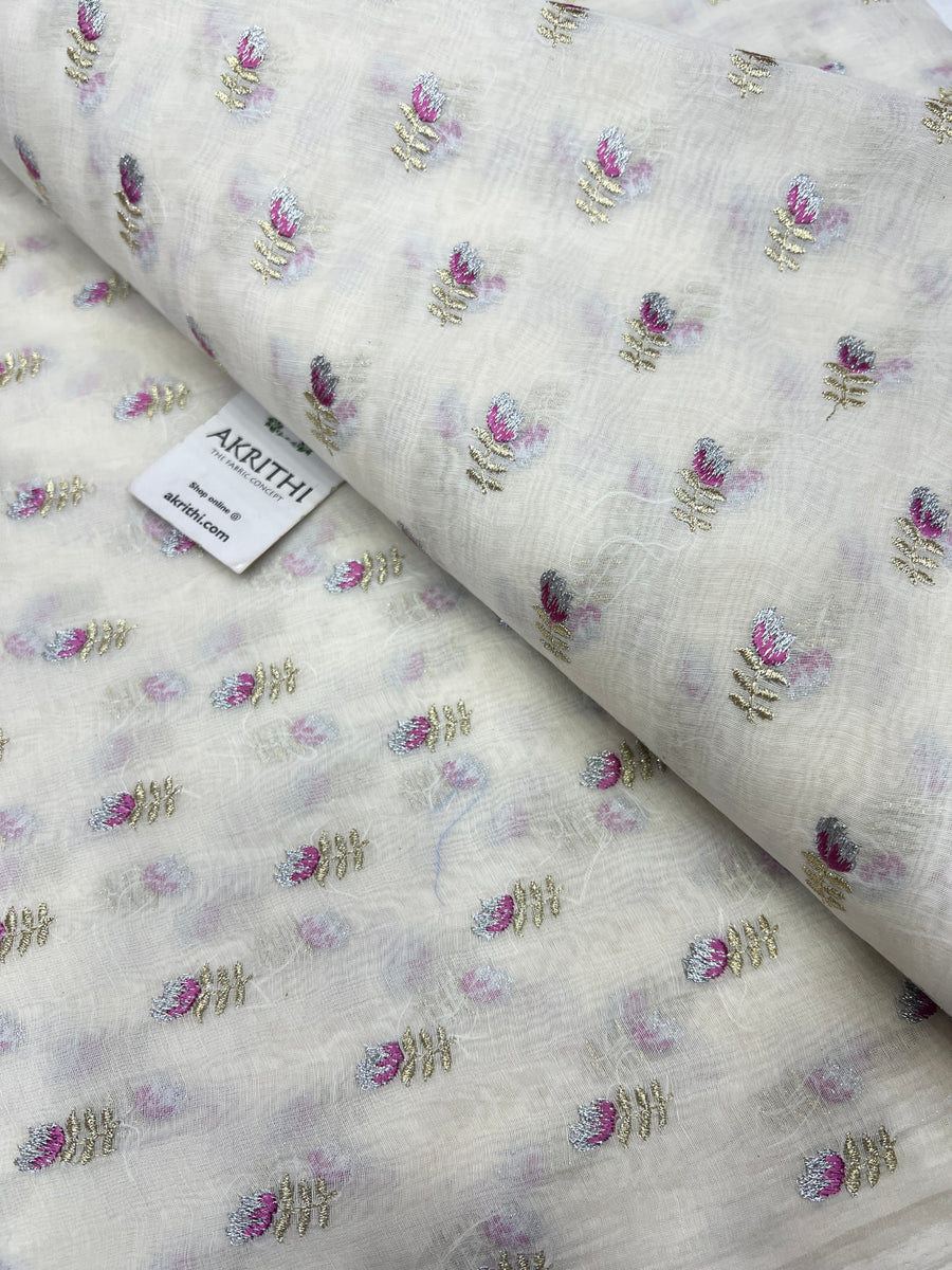 HANDLOOM MUL CHANDERI EMBROIDERED FABRIC