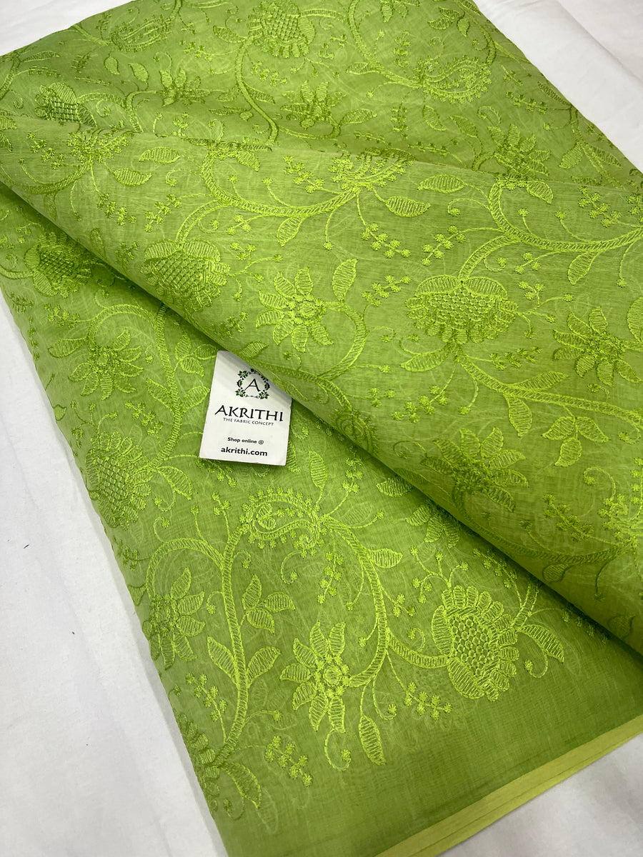 HANDLOOM MUL CHANDERI EMBROIDERED FABRIC