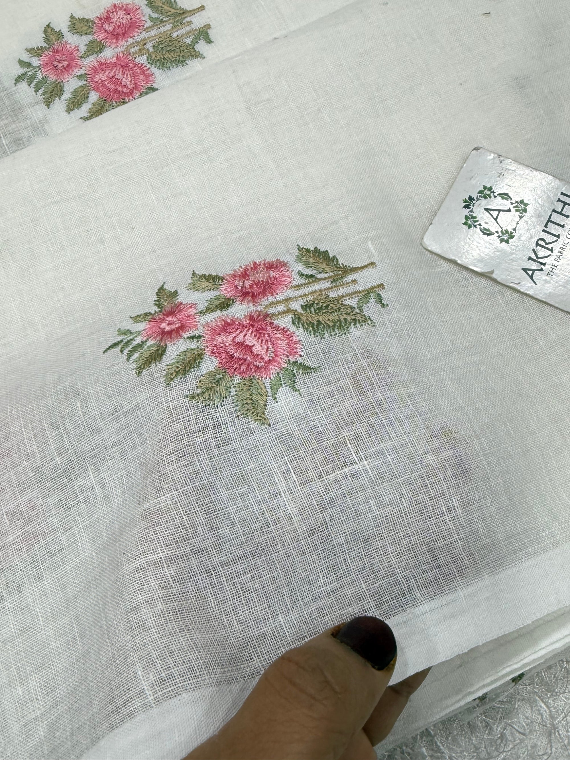 Embroidered pure linen fabric