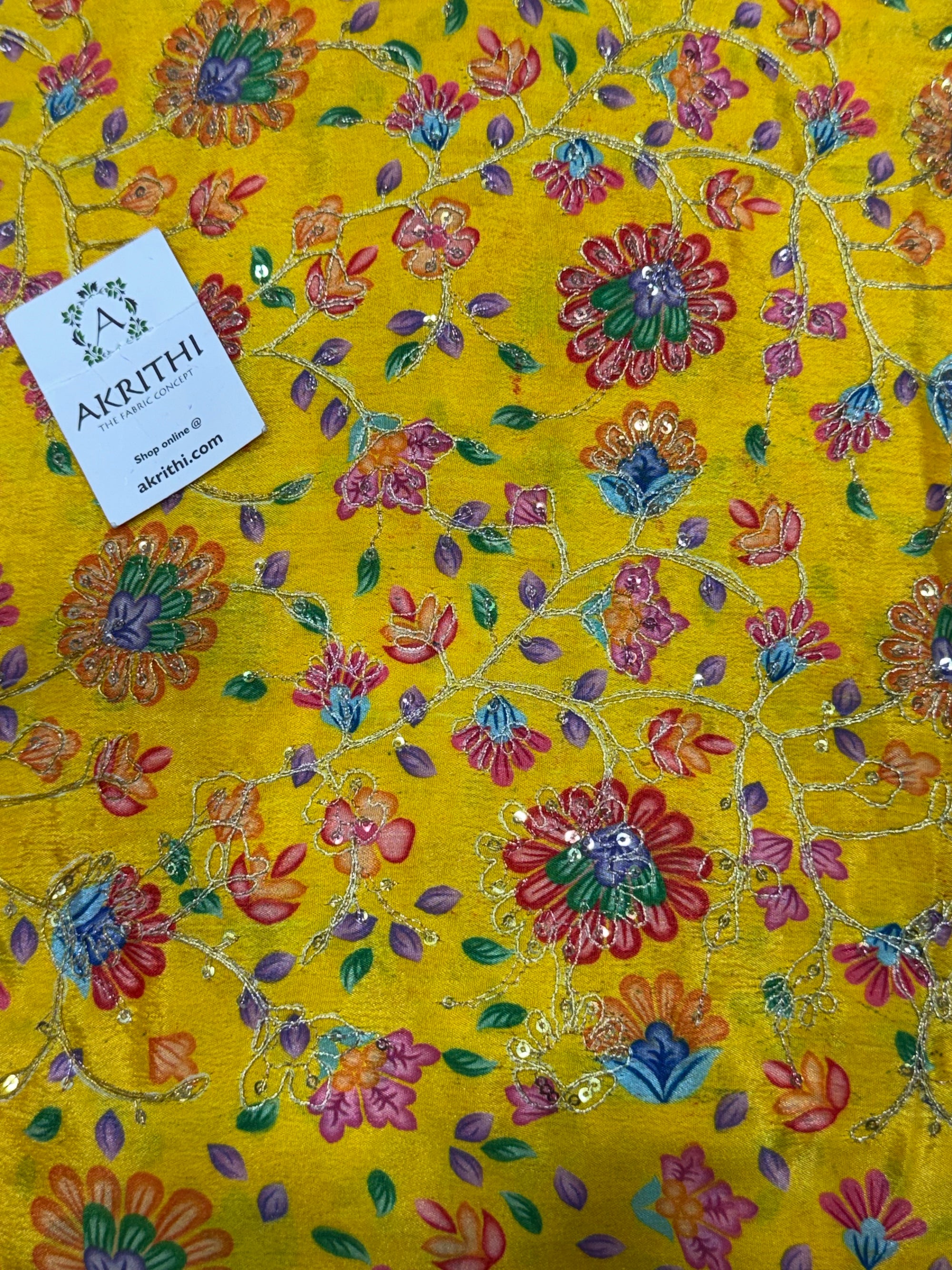 Embroidered chinon fabric With position print