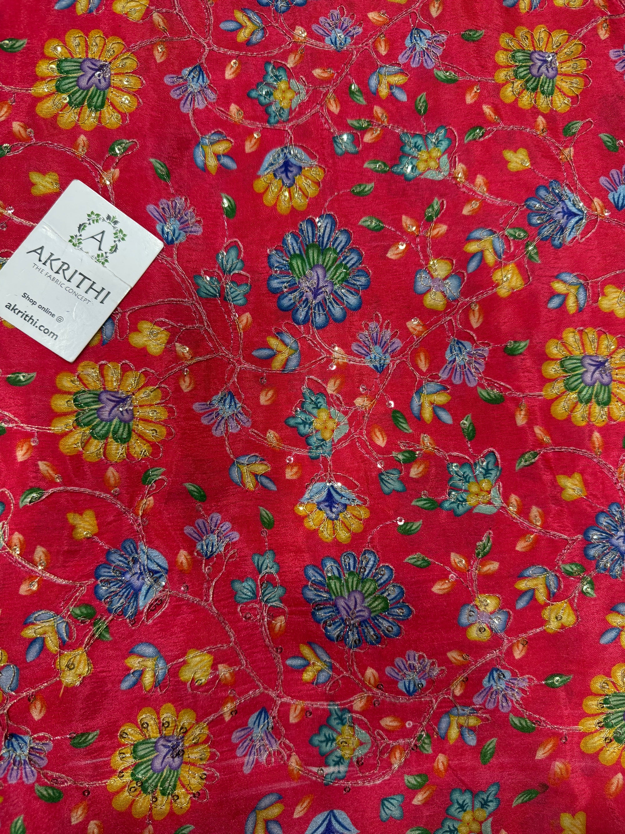Embroidered chinon fabric With position print