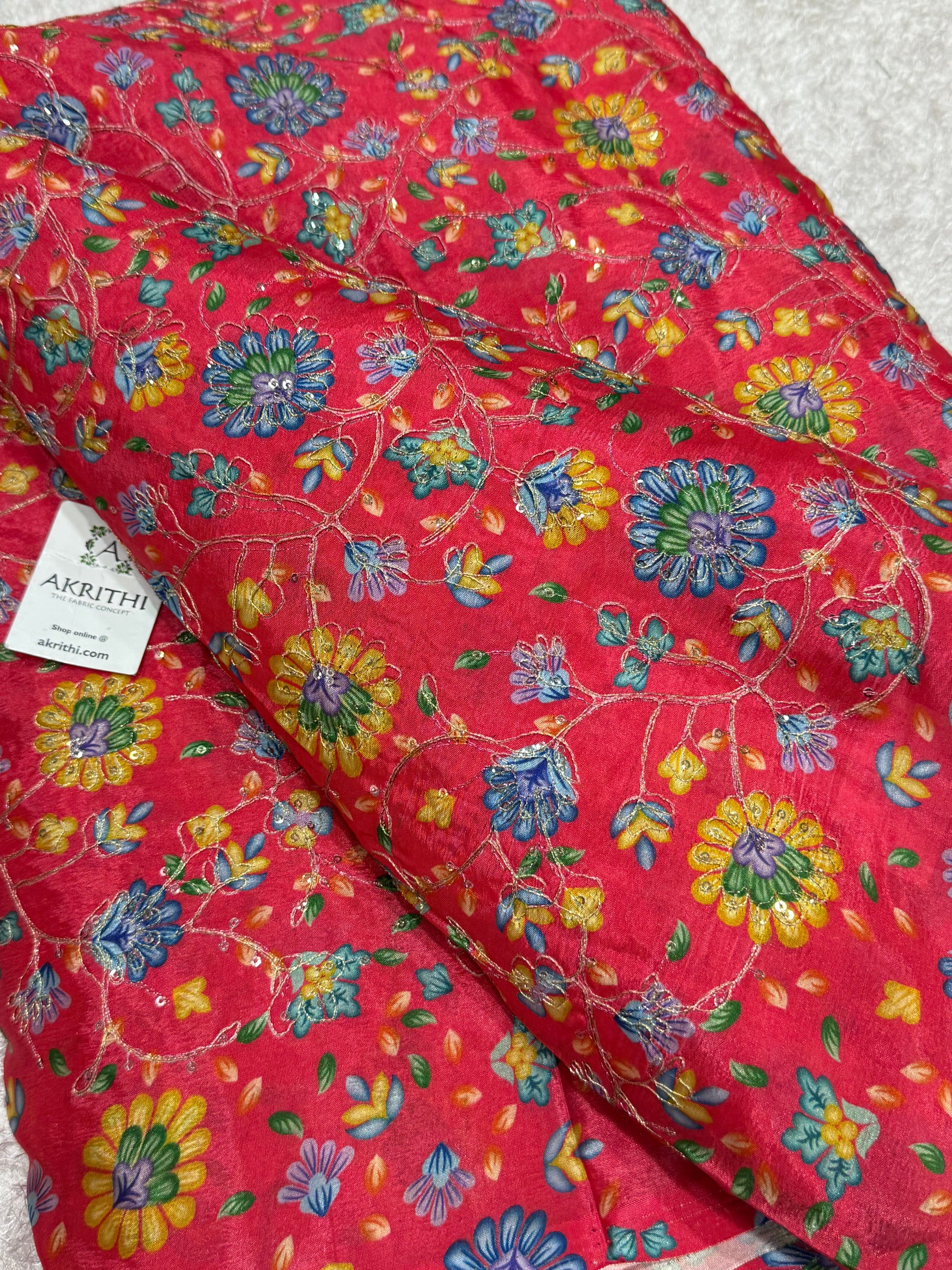 Embroidered chinon fabric With position print