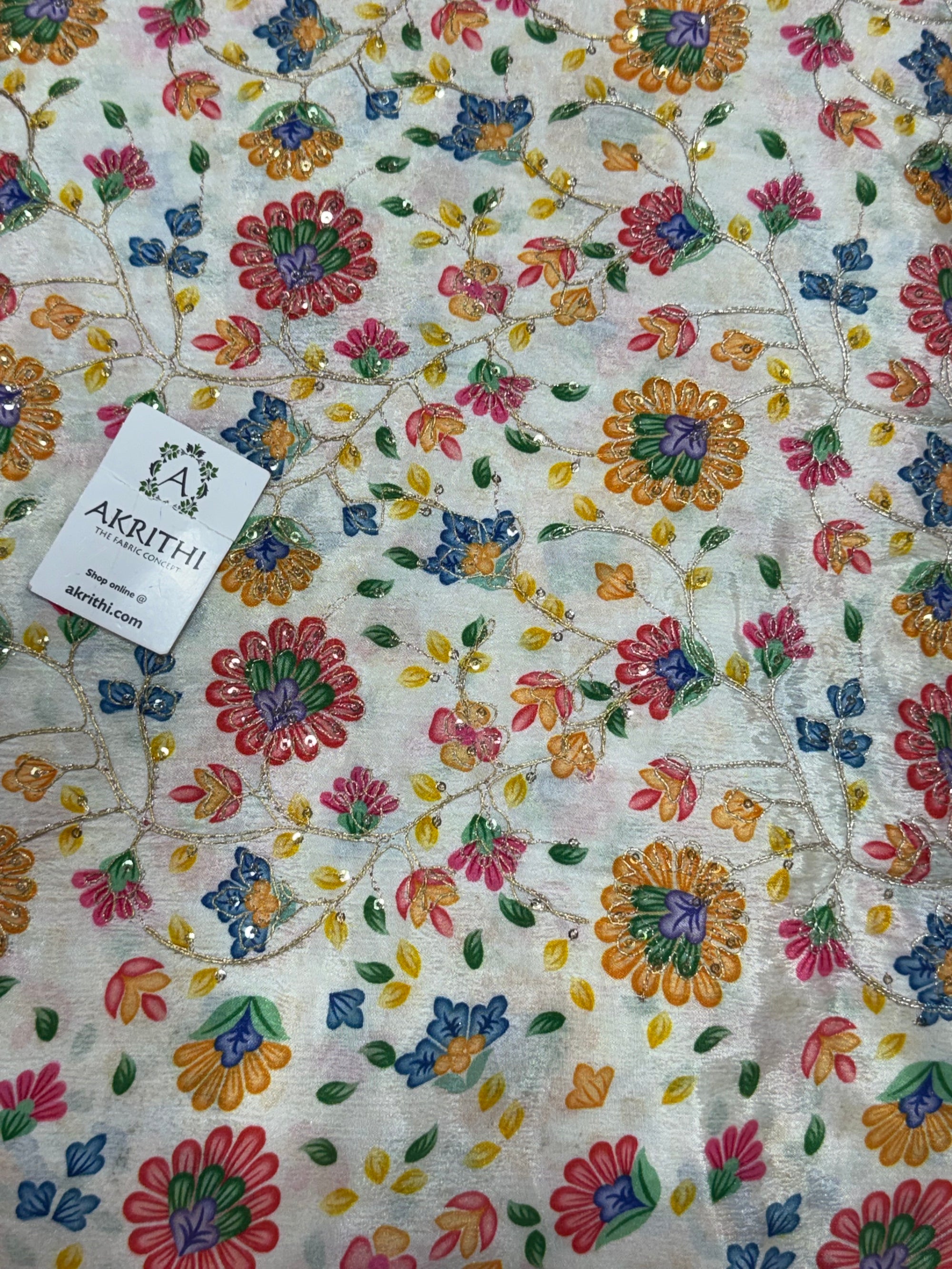 Embroidered chinon fabric With position print