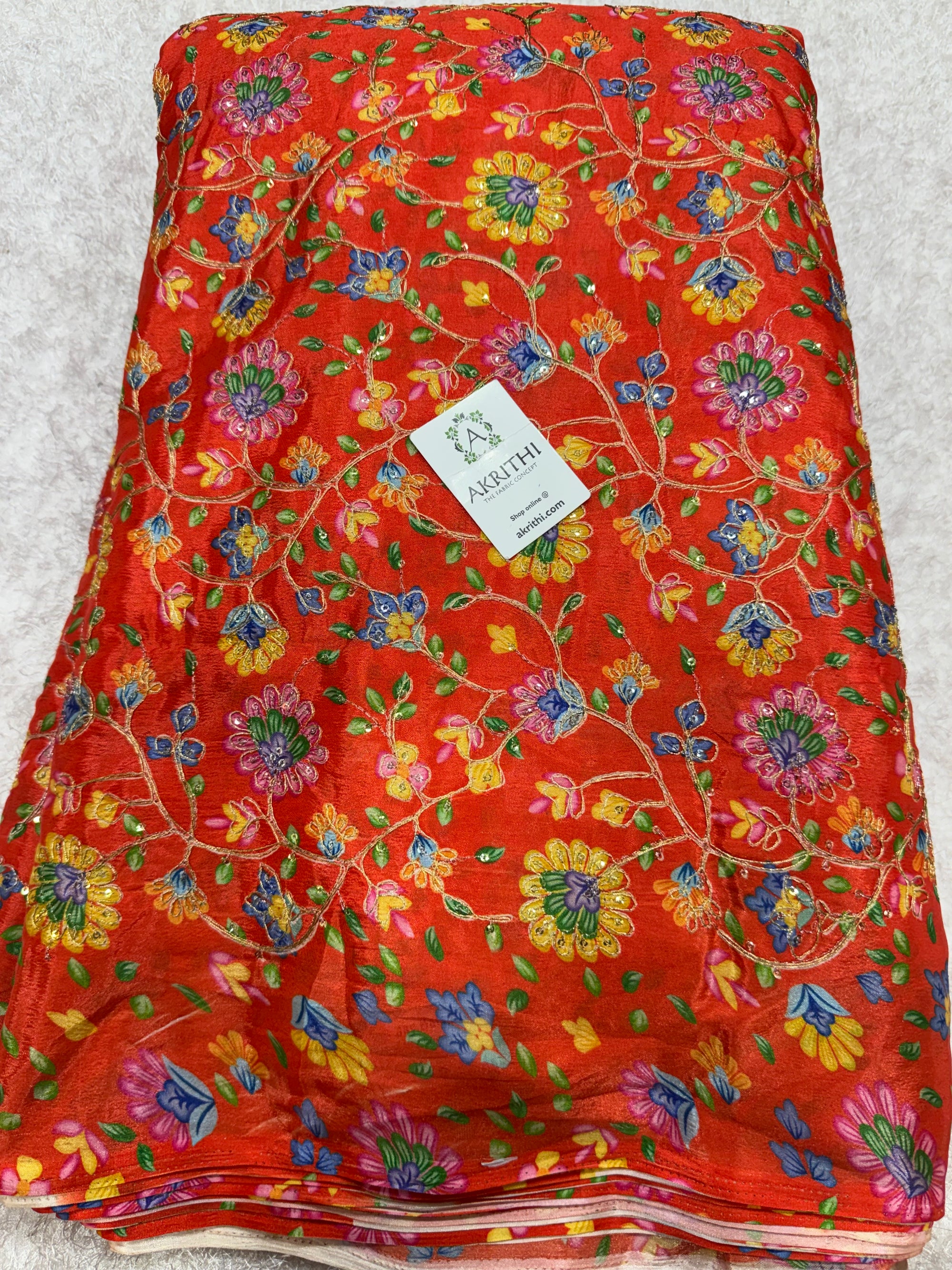 Embroidered chinon fabric With position print