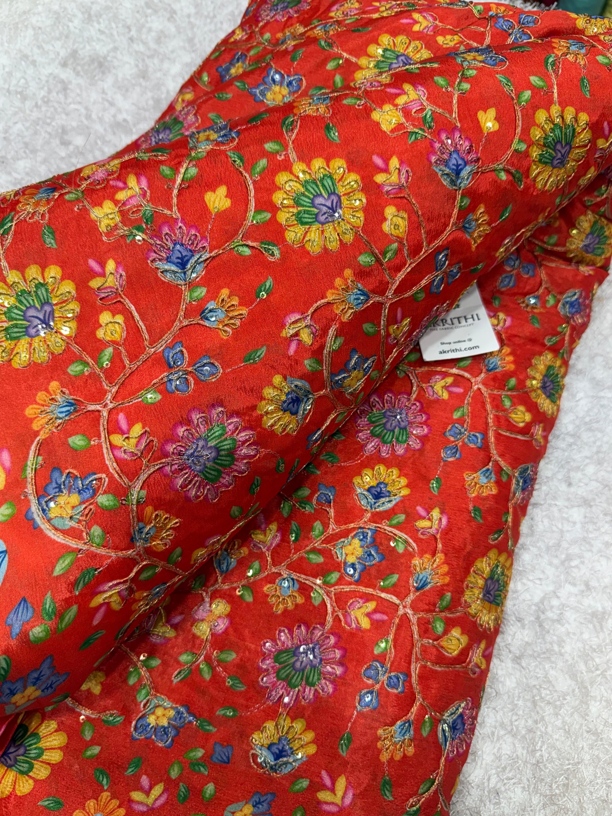 Embroidered chinon fabric With position print