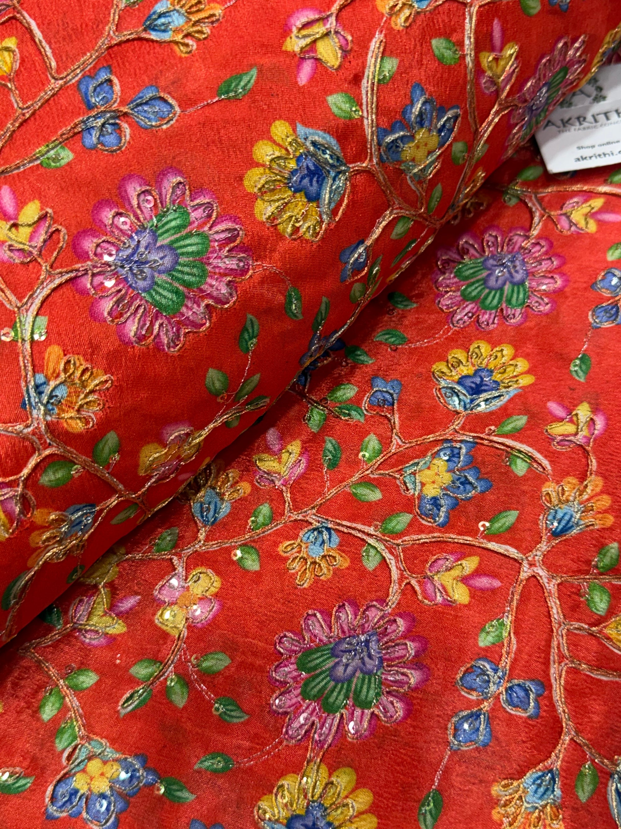 Embroidered chinon fabric With position print