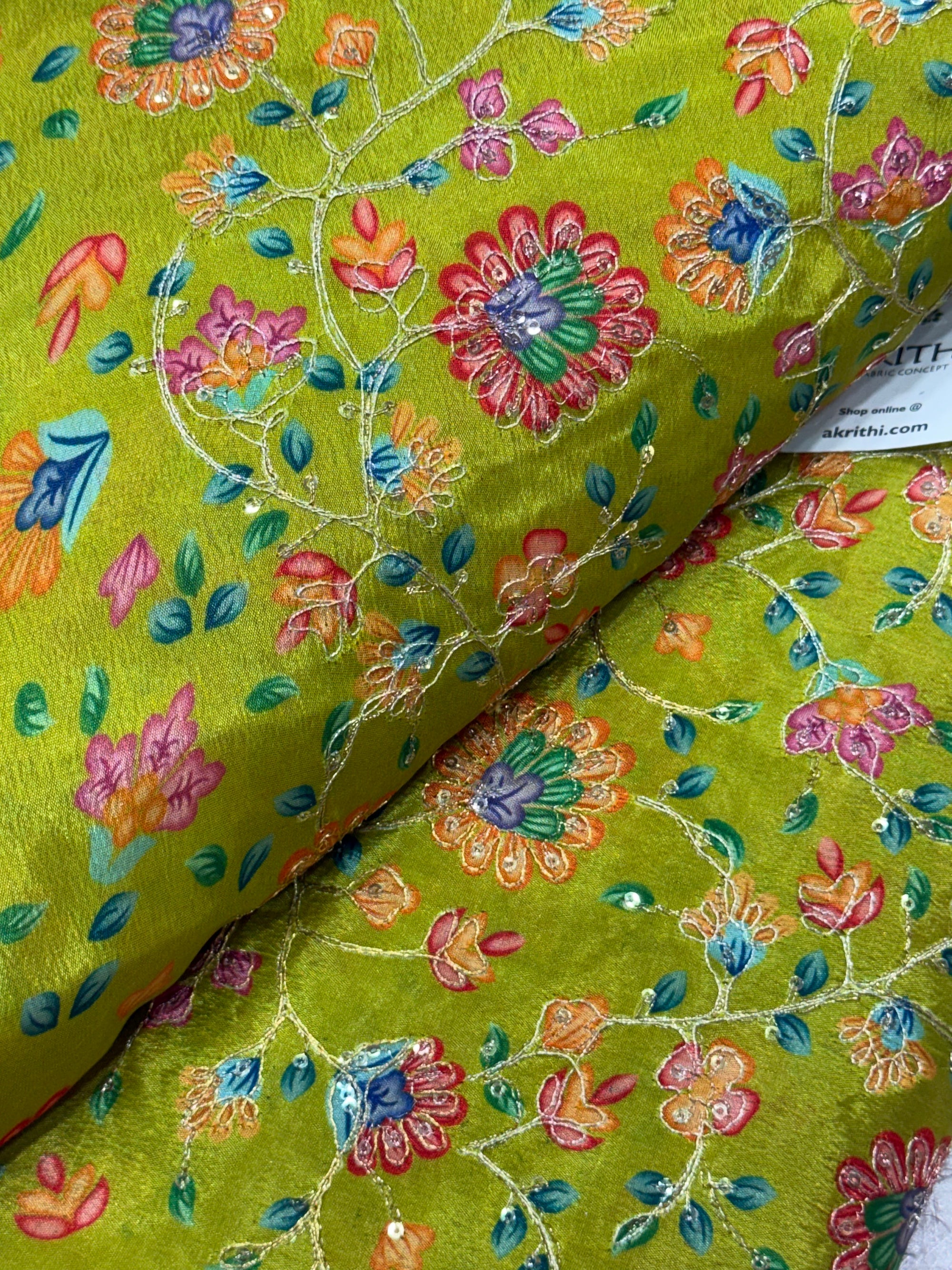Embroidered chinon fabric With position print