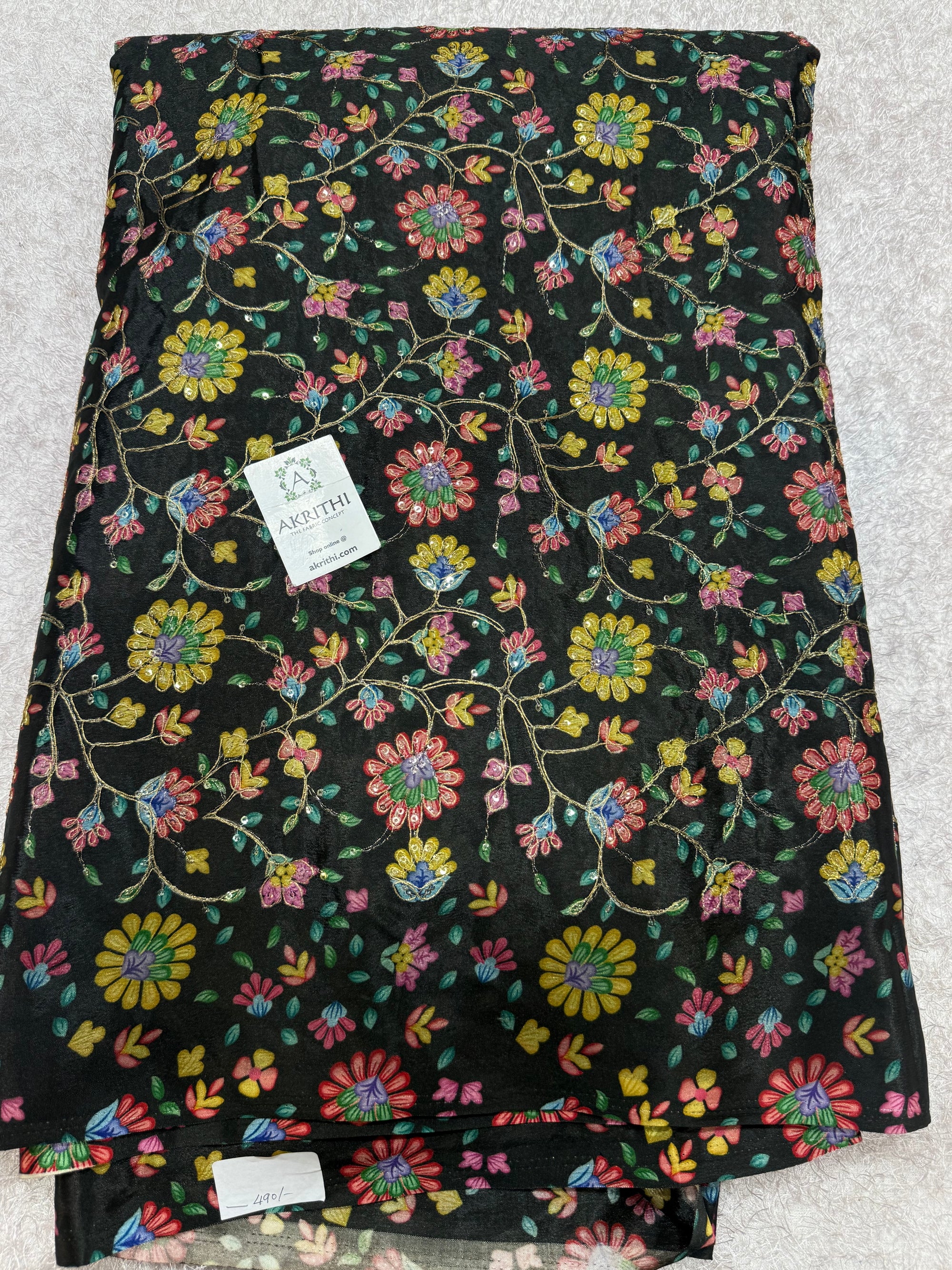 Embroidered chinon fabric With position print