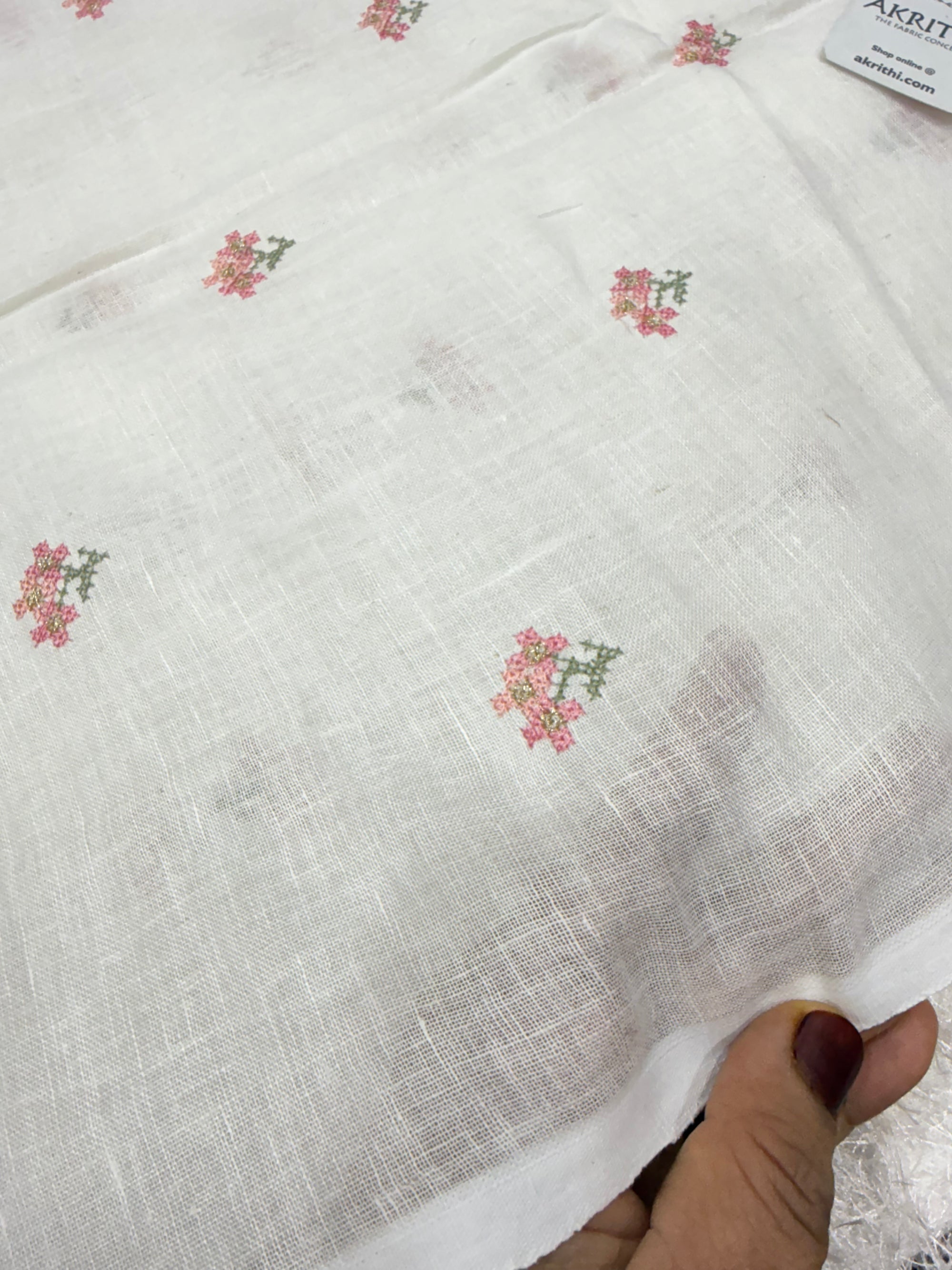 Embroidered pure linen fabric