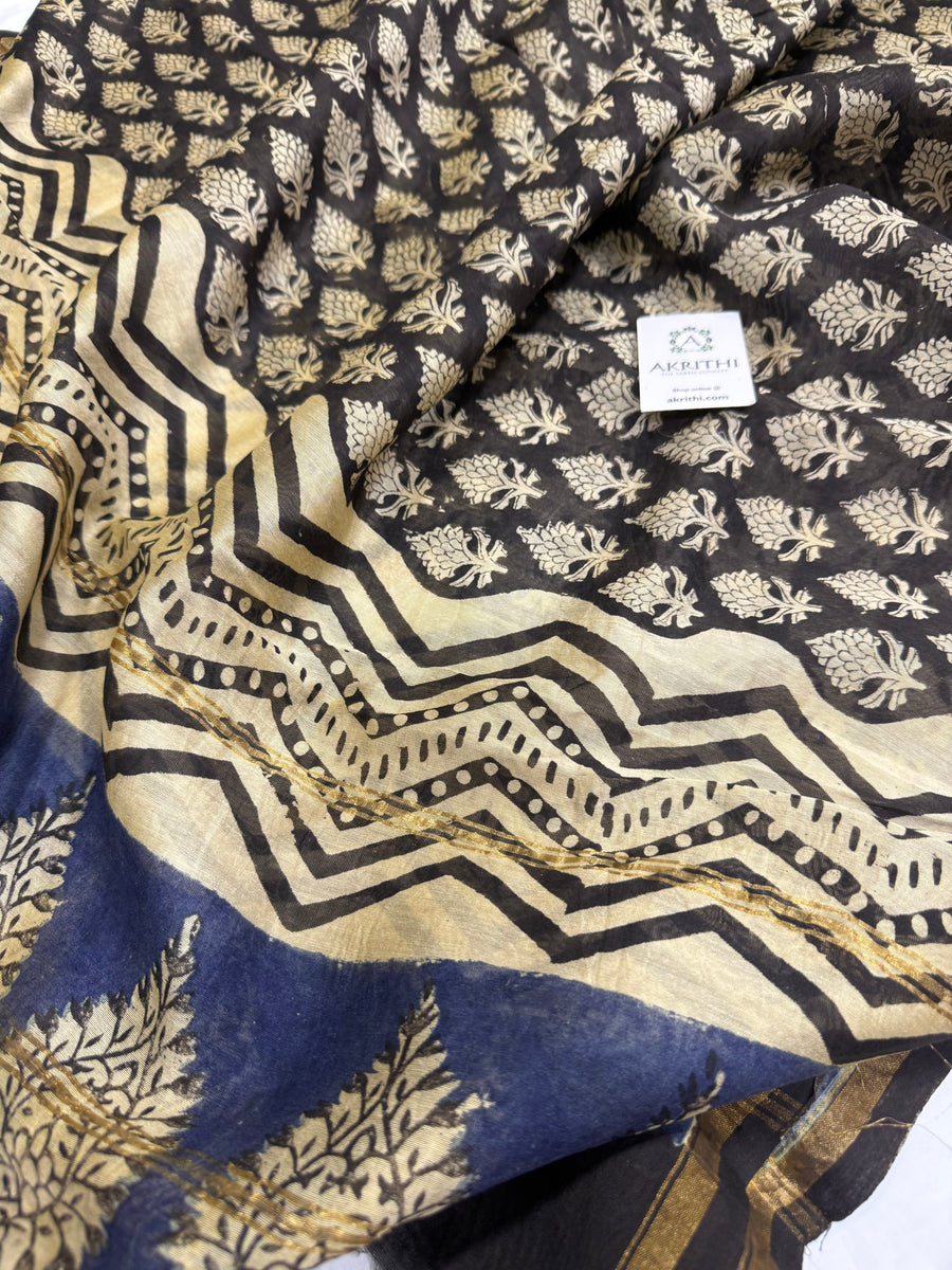 Hand Block printed Chanderi dupatta