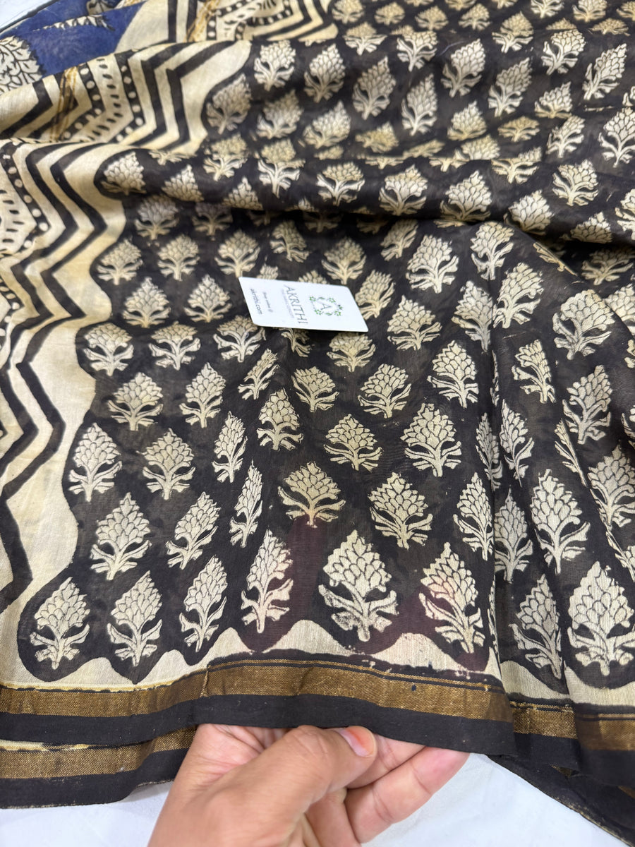 Hand Block printed Chanderi dupatta