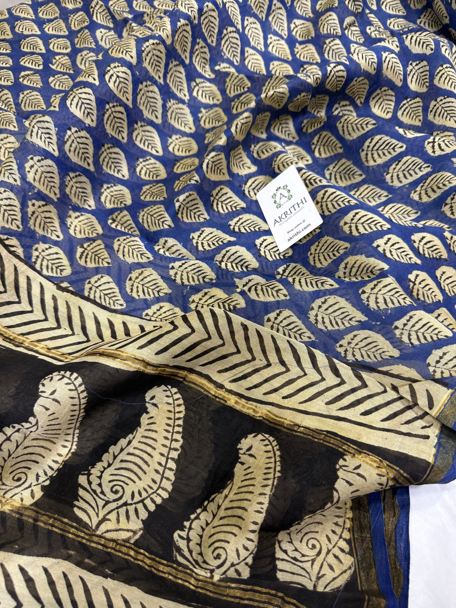 Hand Block printed Chanderi dupatta