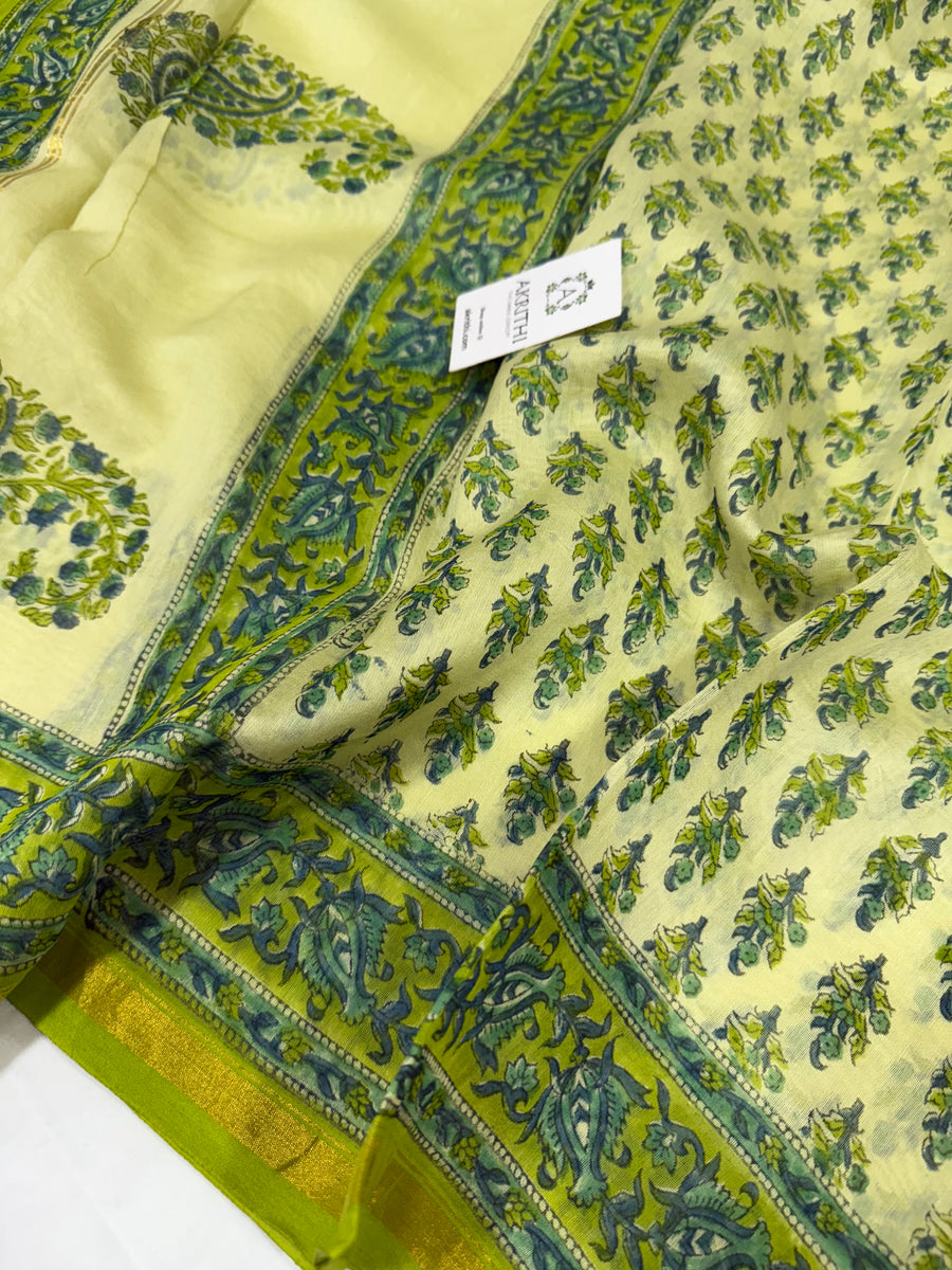 Hand Block printed Chanderi dupatta