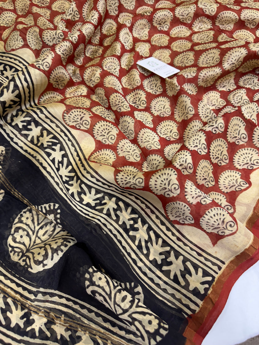 Hand Block printed Chanderi dupatta