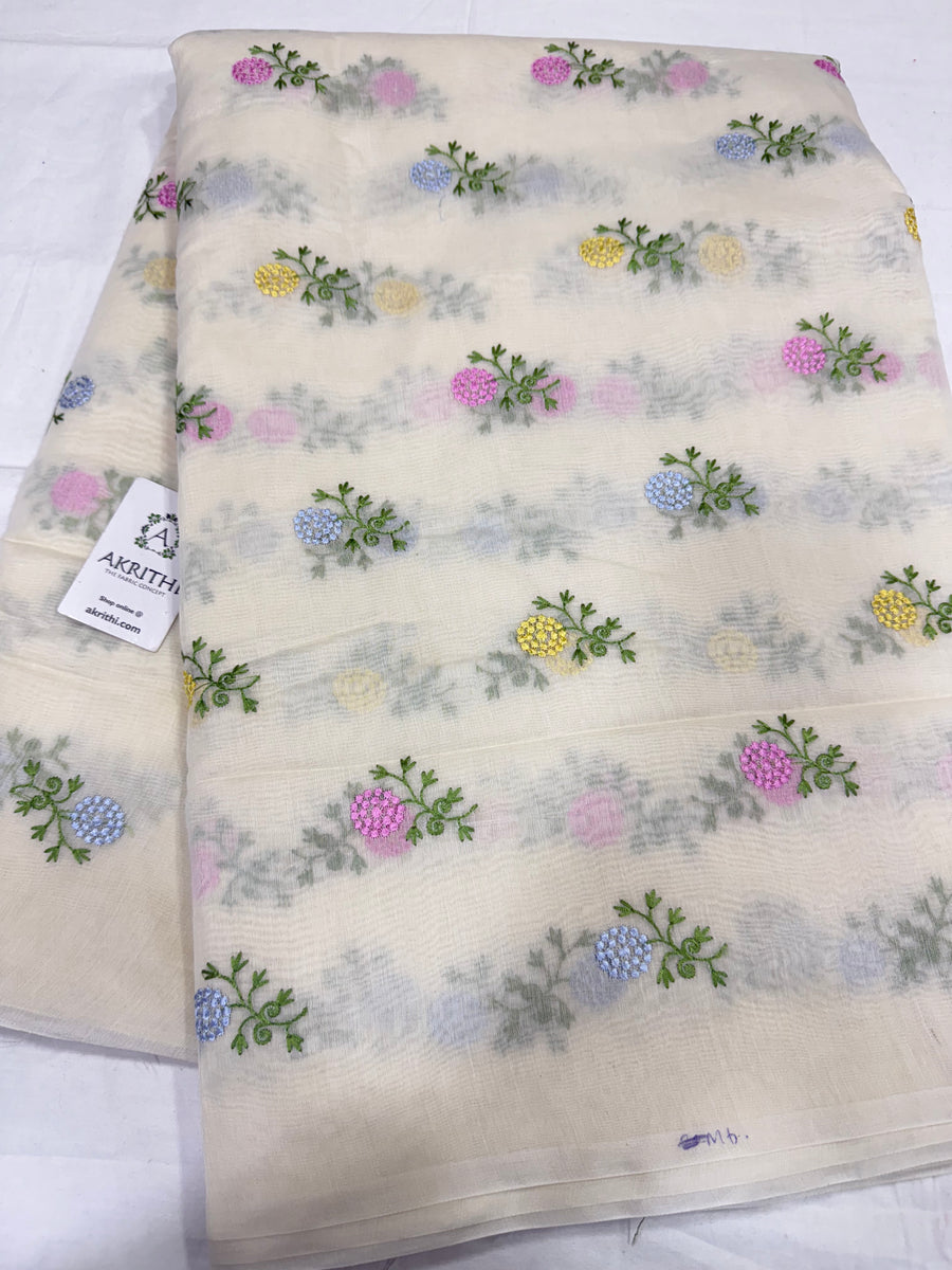 MUL CHANDERI EMBROIDERED FABRIC