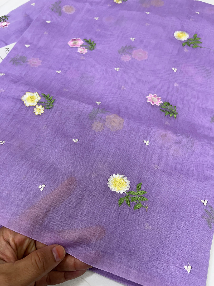 MUL CHANDERI EMBROIDERED FABRIC