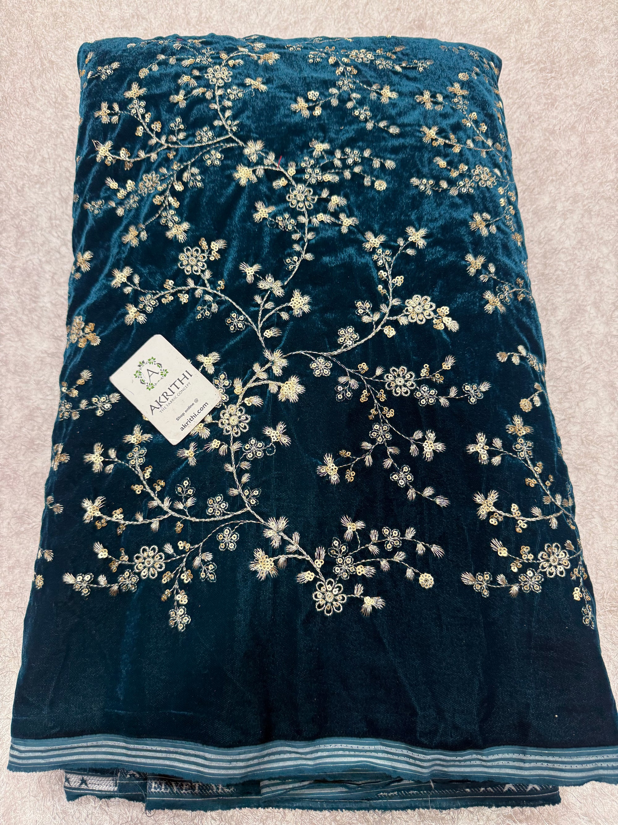 Embroidery on micro velvet fabric