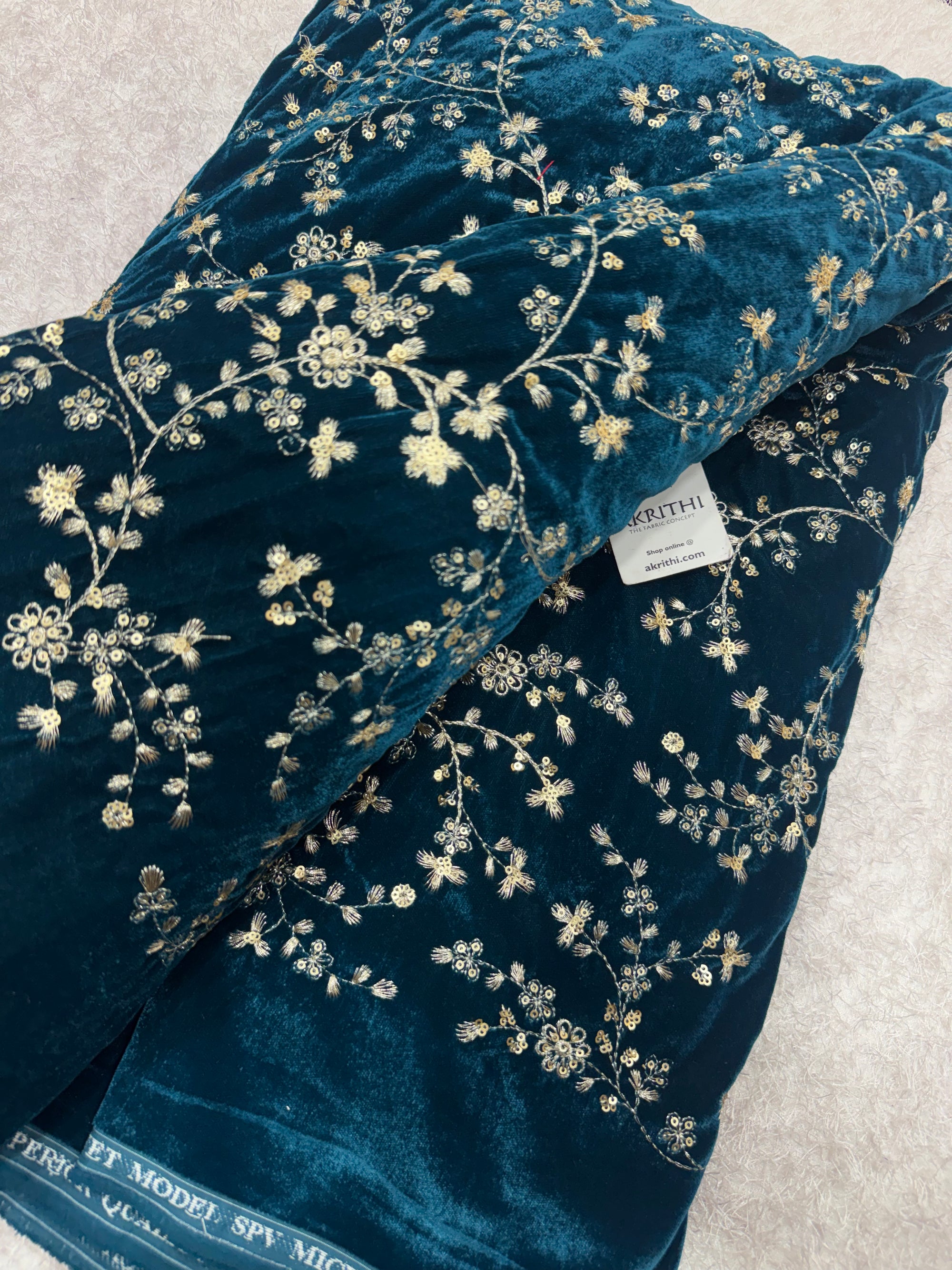 Embroidery on micro velvet fabric